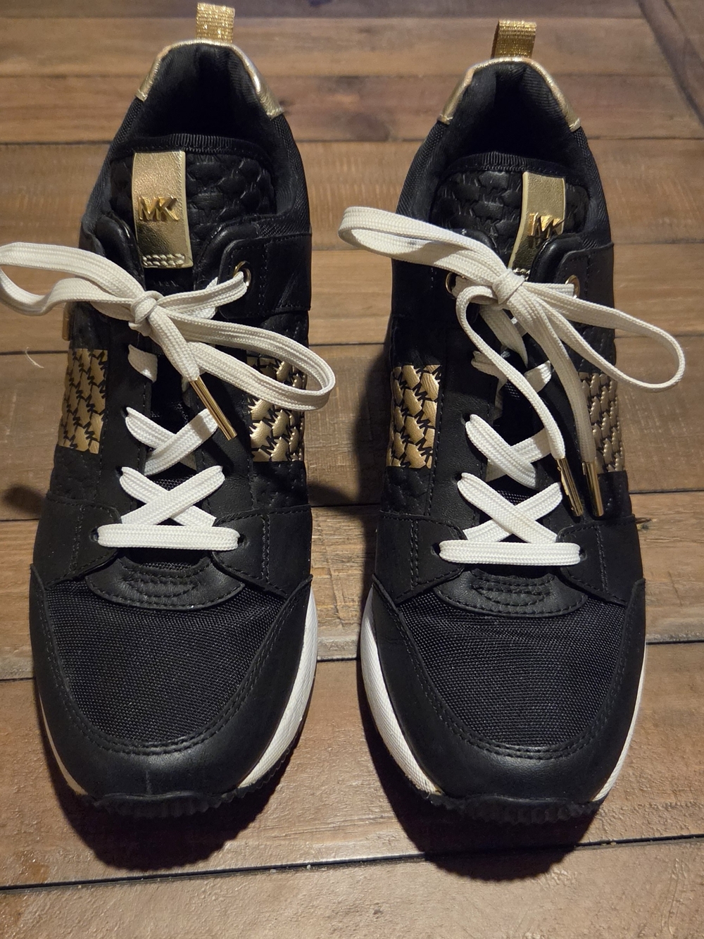 Michael Kors Black and Gold Lace-Up Platform Sneakers